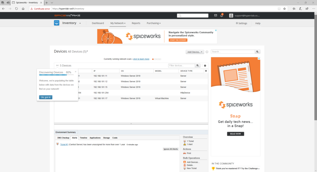 install spiceworks on server